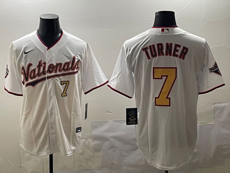 Men Washington Nationals #7 Turner White Gold Game 2025 Nike MLB Jersey style 2->washington nationals->MLB Jersey